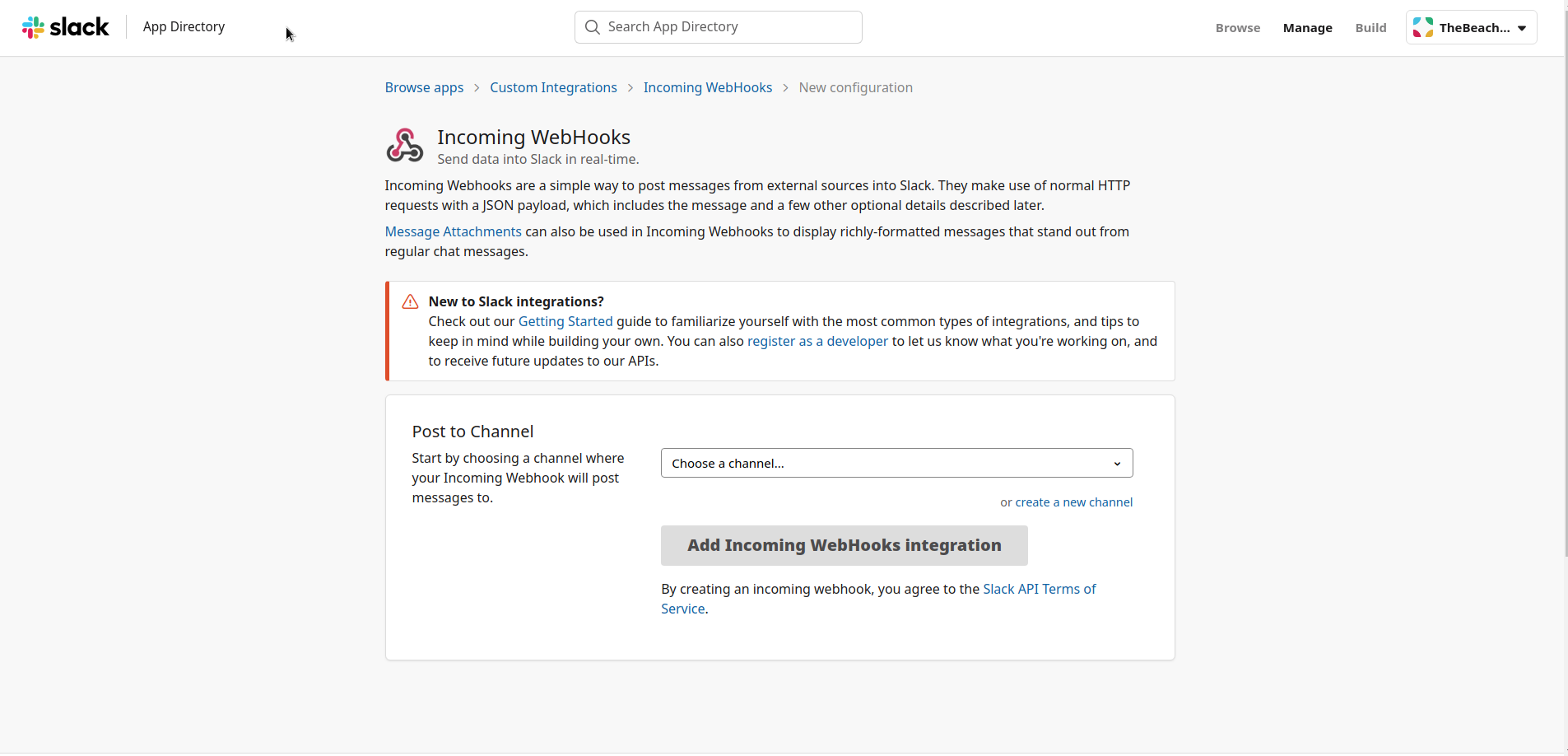 Create incoming webhook